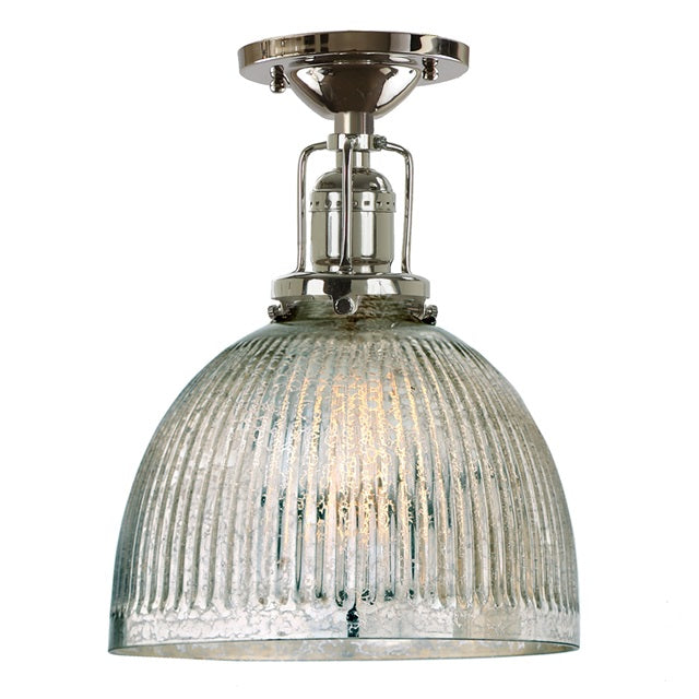 JVI Designs Union Square Madison Polished Nickel 1-Light Flush Ceiling Mount Lighting With Bell-Shaped Mercury Glass Shade