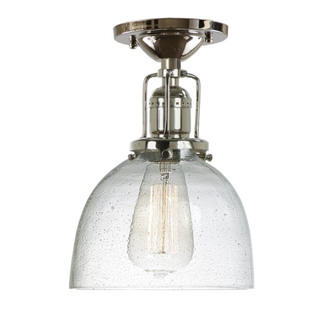 JVI Designs Union Square Madison Polished Nickel 1-Light Flush Ceiling Mount Lighting With Bell-Shaped Seedy Glass Shade