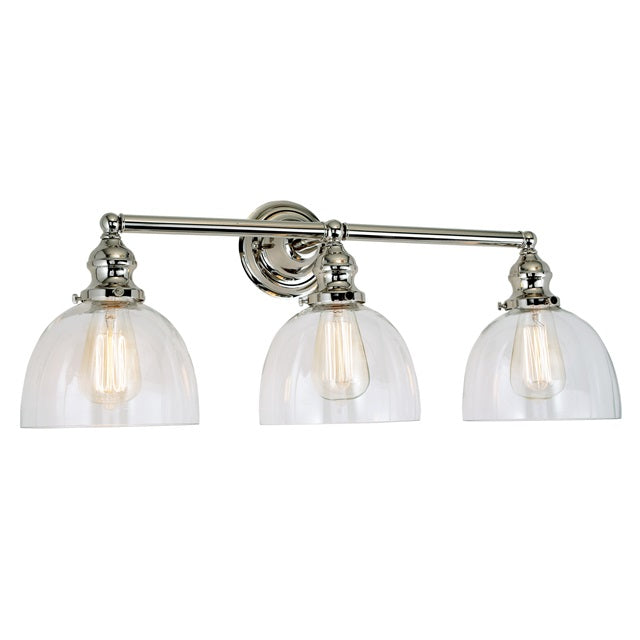 JVI Designs Union Square Madison Polished Nickel 3-Light Wall Sconce With Bell-Shaped Clear Glass Shade