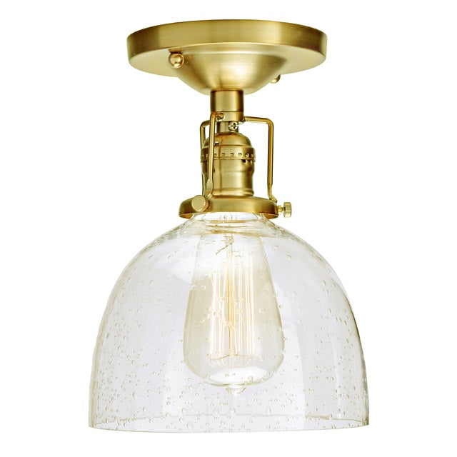 JVI Designs Union Square Madison Satin Brass 1-Light Flush Ceiling Mount Lighting With Bell-Shaped Seedy Glass Shade