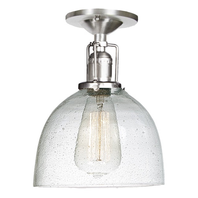 JVI Designs Union Square Madison Satin Nickel 1-Light Flush Ceiling Mount Lighting With Bell-Shaped Seedy Glass Shade