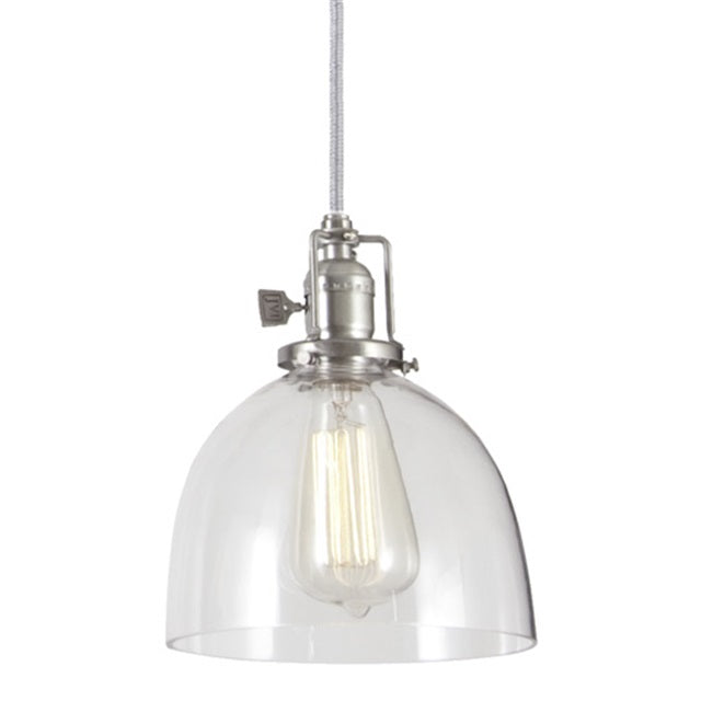 JVI Designs Union Square Madison Satin Nickel 1-Light Hanging Pendant Lighting With Bell-Shaped Clear Glass Shade