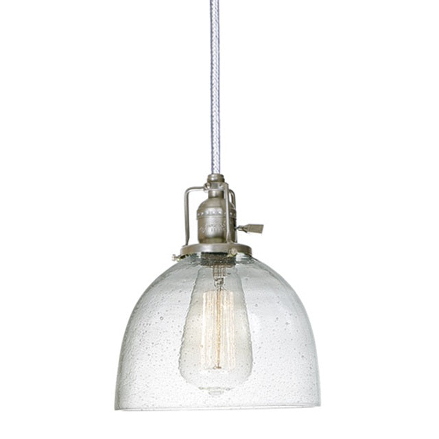 JVI Designs Union Square Madison Satin Nickel 1-Light Hanging Pendant Lighting With Bell-Shaped Seedy Glass Shade