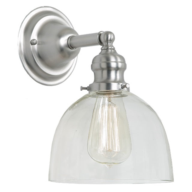 JVI Designs Union Square Madison Satin Nickel 1-Light Wall Sconce With Bell-Shaped Clear Glass Shade