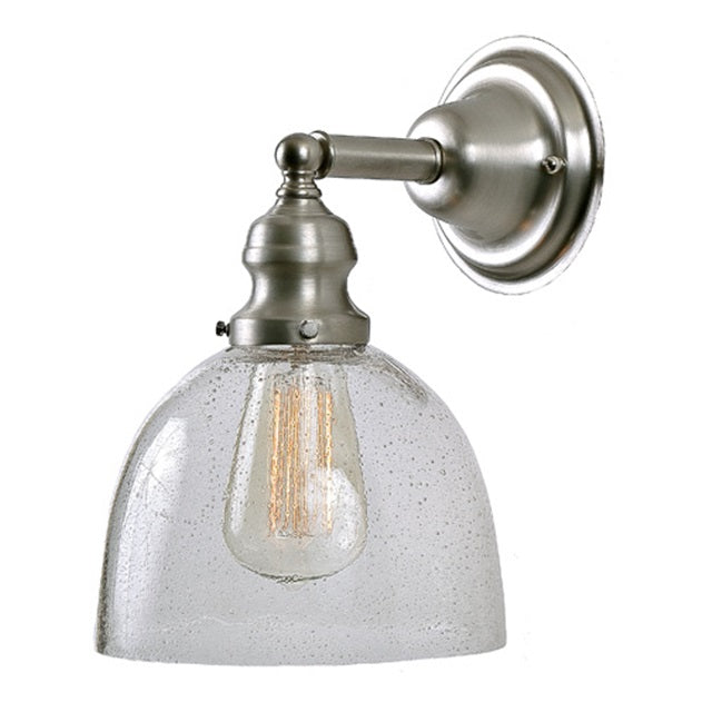 JVI Designs Union Square Madison Satin Nickel 1-Light Wall Sconce With Bell-Shaped Seedy Glass Shade