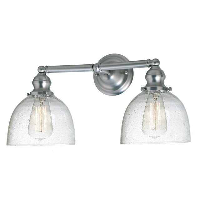 JVI Designs Union Square Madison Satin Nickel 2-Light Industrial Wall Sconce With Bell-Shaped Seedy Glass Shade