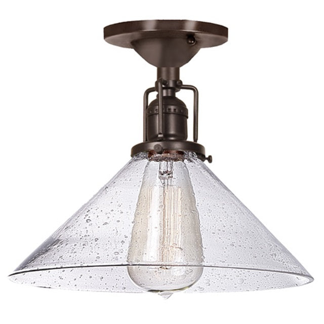 JVI Designs Union Square Oil Rubbed Bronze 1-Light Flush Ceiling Mount Lighting With Cone-Shaped Seeded Glass Shade