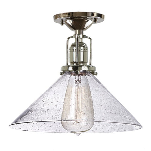 JVI Designs Union Square Polished Nickel 1-Light Flush Ceiling Mount Lighting With Cone-Shaped Seeded Glass Shade