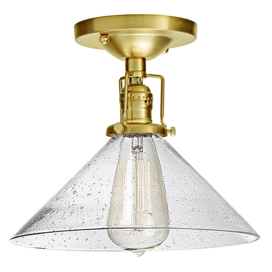 JVI Designs Union Square Satin Brass 1-Light Flush Ceiling Mount Lighting With Cone-Shaped Seeded Glass Shade