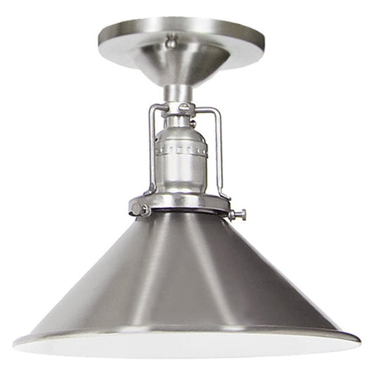 JVI Designs Union Square Satin Nickel 1-Light Flush Ceiling Mount Lighting With Cone-Shaped Metal Shade