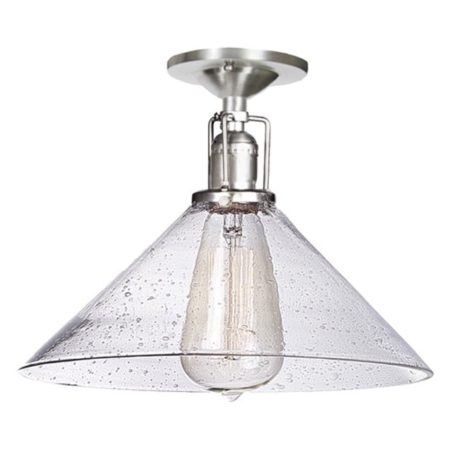 JVI Designs Union Square Satin Nickel 1-Light Flush Ceiling Mount Lighting With Cone-Shaped Seeded Glass Shade