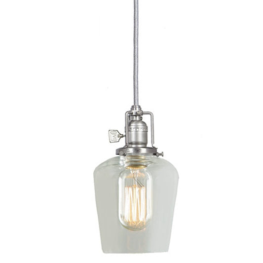 JVI Designs Union Square Satin Nickel 1-Light Hanging Pendant Lighting With Bell-Shaped Clear Glass Shade