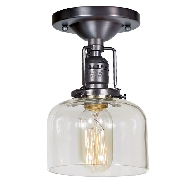 JVI Designs Union Square Shyra Gun Metal 1-Light Flush Ceiling Mount Lighting With Bell-Shaped Clear Glass Shade