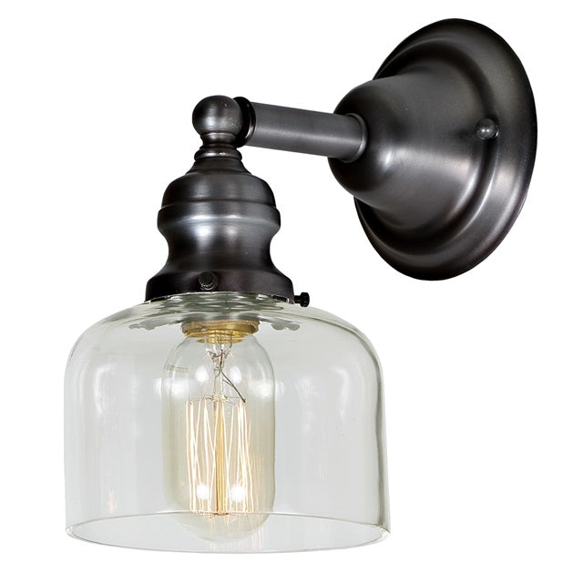 JVI Designs Union Square Shyra Gun Metal 1-Light Wall Sconce With Bell-Shaped Clear Glass Shade