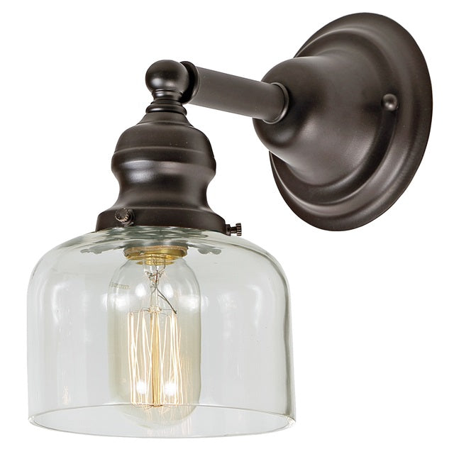 JVI Designs Union Square Shyra Oil Rubbed Bronze 1-Light Wall Sconce With Bell-Shaped Clear Glass Shade