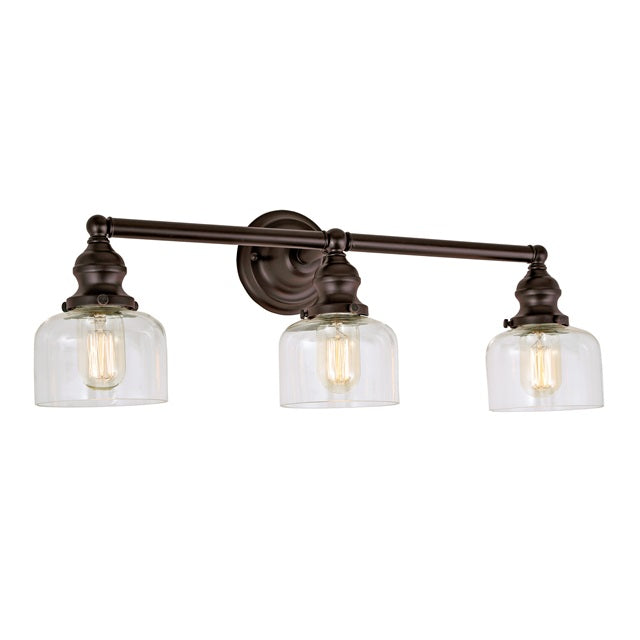 JVI Designs Union Square Shyra Oil Rubbed Bronze 3-Light Wall Sconce With Bell-Shaped Clear Glass Shade