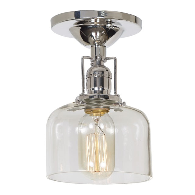 JVI Designs Union Square Shyra Polished Nickel 1-Light Flush Ceiling Mount Lighting With Bell-Shaped Clear Glass Shade