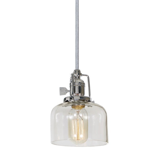 JVI Designs Union Square Shyra Polished Nickel 1-Light Hanging Pendant Lighting With Bell-Shaped Clear Glass Shade