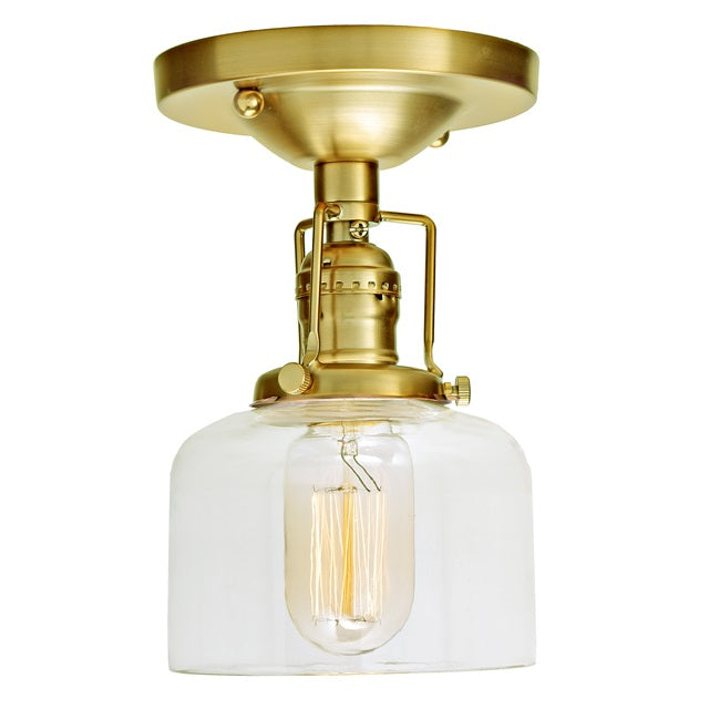 JVI Designs Union Square Shyra Satin Brass 1-Light Flush Ceiling Mount Lighting With Bell-Shaped Clear Glass Shade