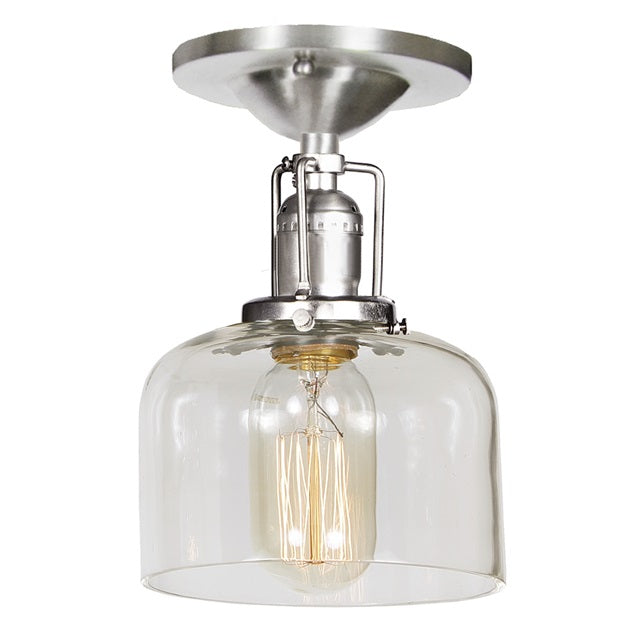 JVI Designs Union Square Shyra Satin Nickel 1-Light Flush Ceiling Mount Lighting With Bell-Shaped Clear Glass Shade