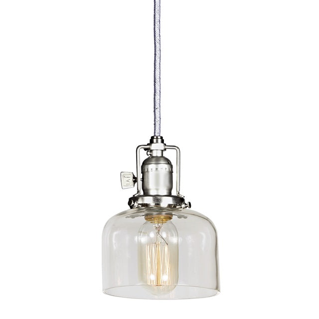 JVI Designs Union Square Shyra Satin Nickel 1-Light Hanging Pendant Lighting With Bell-Shaped Clear Glass Shade