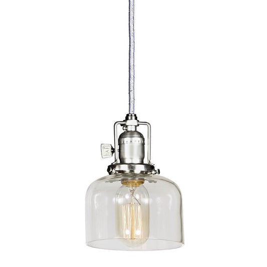 JVI Designs Union Square Shyra Satin Nickel 1-Light Hanging Pendant Lighting With Bell-Shaped Clear Glass Shade