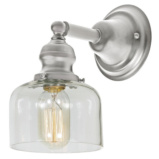 JVI Designs Union Square Shyra Satin Nickel 1-Light Wall Sconce With Bell-Shaped Clear Glass Shade