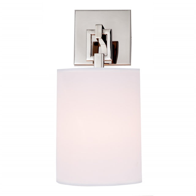 JVI Designs Warick Polished Nickel 1-Light Loop Wall Sconce With Cylindrical Fabric Shade