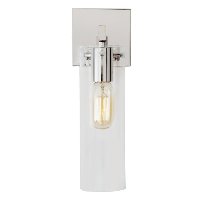 JVI Designs Warick Polished Nickel 1-Light Wall Sconce With Cylindrical Clear Glass Shade