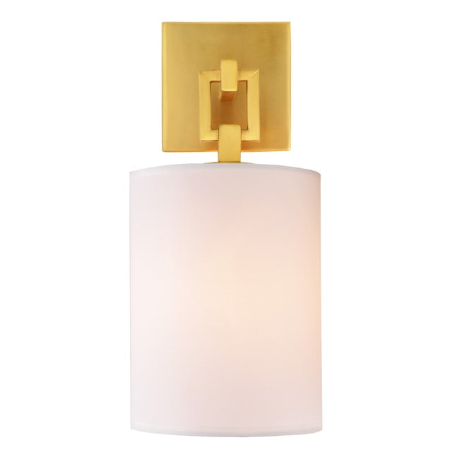 JVI Designs Warick Satin Brass 1-Light Loop Wall Sconce With Cylindrical Fabric Shade