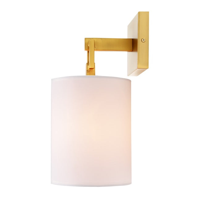 JVI Designs Warick Satin Brass 1-Light Loop Wall Sconce With Cylindrical Fabric Shade