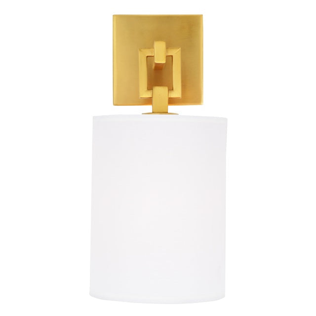 JVI Designs Warick Satin Brass 1-Light Loop Wall Sconce With Cylindrical Fabric Shade