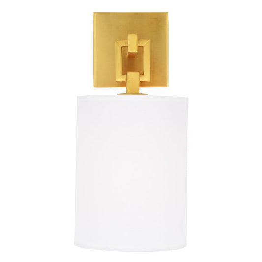 JVI Designs Warick Satin Brass 1-Light Loop Wall Sconce With Cylindrical Fabric Shade