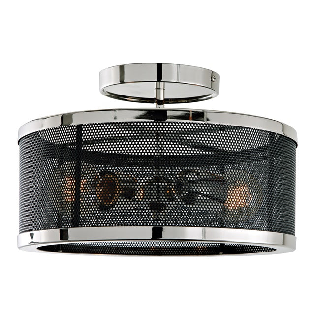 JVI Designs Wellington Polished Nickel & Black 2-Light Semi-Flush Mount Lighting With Round Mesh Panel