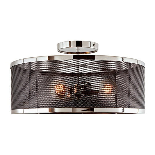 JVI Designs Wellington Polished Nickel & Black 3-Light Semi-Flush Mount Lighting With Round Mesh Panel