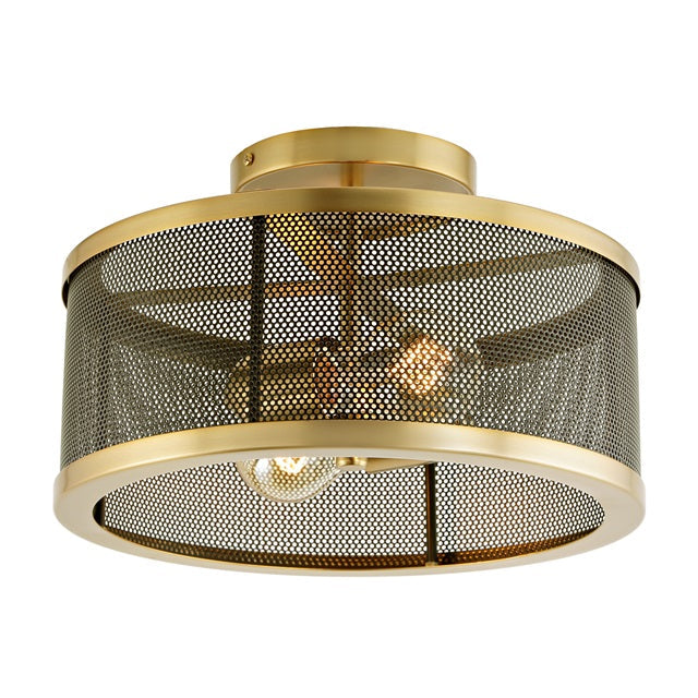 JVI Designs Wellington Satin Brass & Black 2-Light Semi-Flush Mount Lighting With Round Mesh Panel