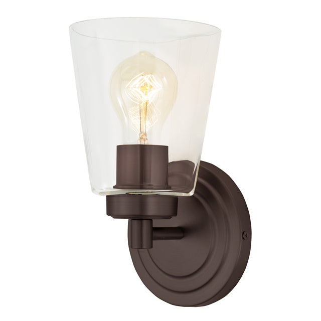 JVI Designs Wilshire Oil Rubbed Bronze 1-Light Wall Sconce With Coned-Shape Clear Glass Shade