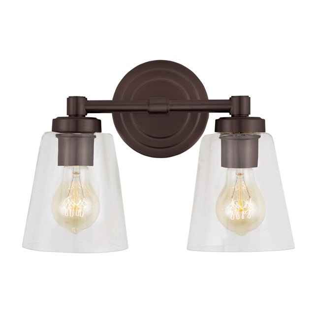 JVI Designs Wilshire Oil Rubbed Bronze 2-Light Wall Sconce With Coned-Shape Clear Glass Shade