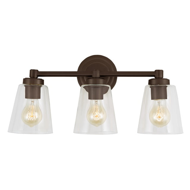 JVI Designs Wilshire Oil Rubbed Bronze 3-Light Wall Sconce With Coned-Shape Clear Glass Shade