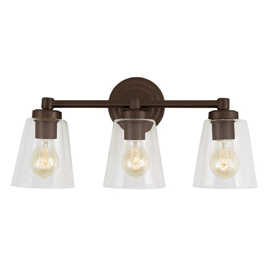 JVI Designs Wilshire Oil Rubbed Bronze 3-Light Wall Sconce With Coned-Shape Clear Glass Shade
