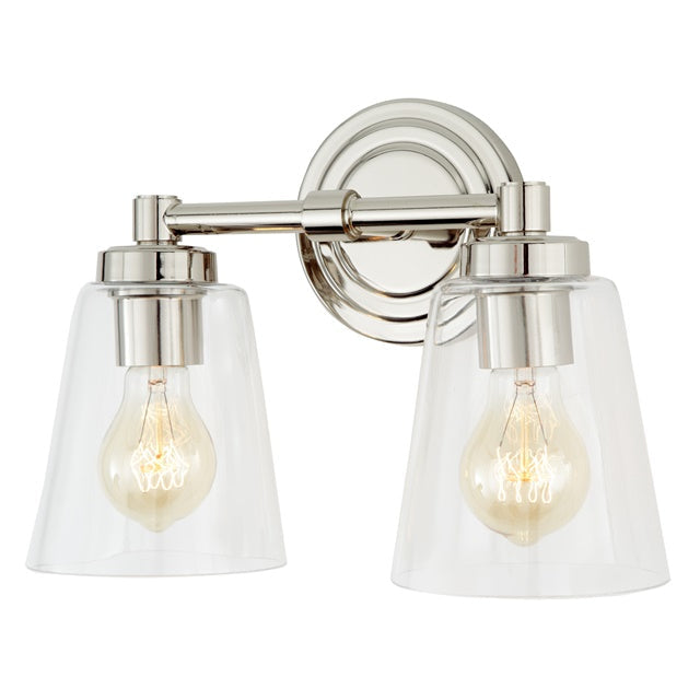 JVI Designs Wilshire Polished Nickel 2-Light Wall Sconce With Coned-Shape Clear Glass Shade
