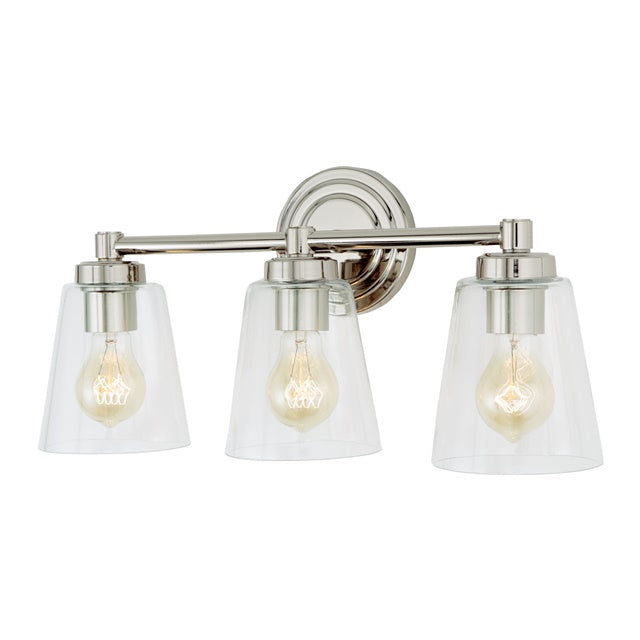 JVI Designs Wilshire Polished Nickel 3-Light Wall Sconce With Coned-Shape Clear Glass Shade