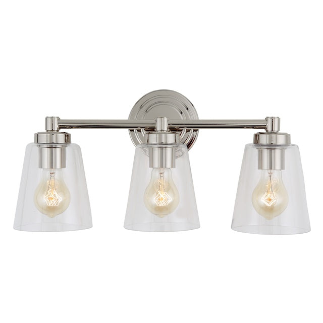 JVI Designs Wilshire Polished Nickel 3-Light Wall Sconce With Coned-Shape Clear Glass Shade