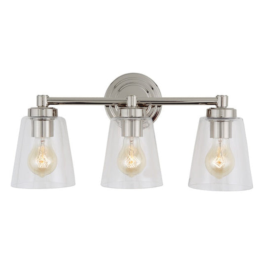 JVI Designs Wilshire Polished Nickel 3-Light Wall Sconce With Coned-Shape Clear Glass Shade