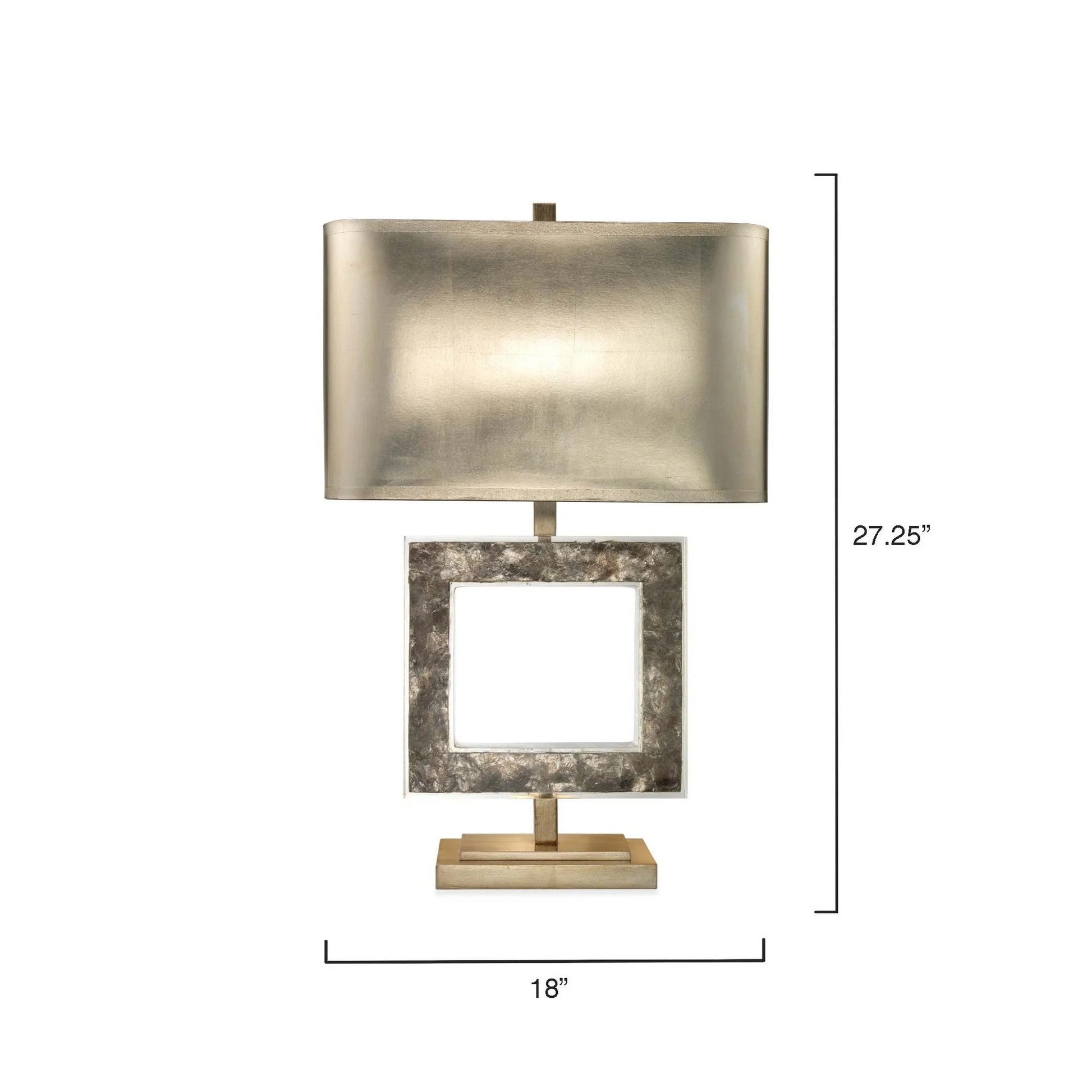 Jamie Young Acropolis 18" x 27" 1-Light Gray Mica Stone Table Lamp With Rectangle Silver Leaf Shade