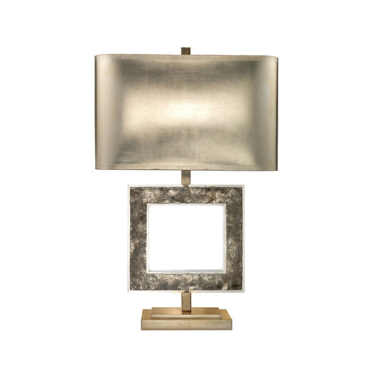 Jamie Young Acropolis 18" x 27" 1-Light Gray Mica Stone Table Lamp With Rectangle Silver Leaf Shade