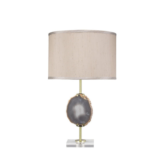 Jamie Young Agate 15" x 25" 1-Light Lavender Agate Stone and Brass Metal Table Lamp With Taupe Linen Shade