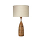 Jamie Young Amphora 15" x 31" 1-Light Natural Wood and Antique Brass Table Lamp With Off-White Linen Drum Shade