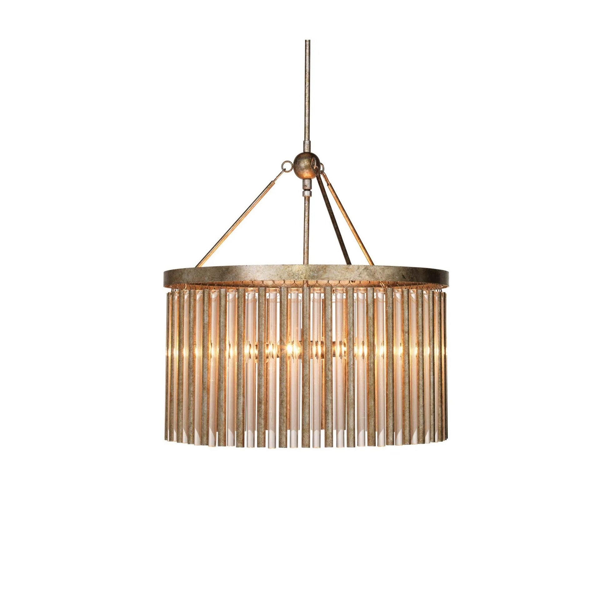 Jamie Young Andromeda 24" 6-Light Champagne Leaf Metal and Glass Tubes Chandelier