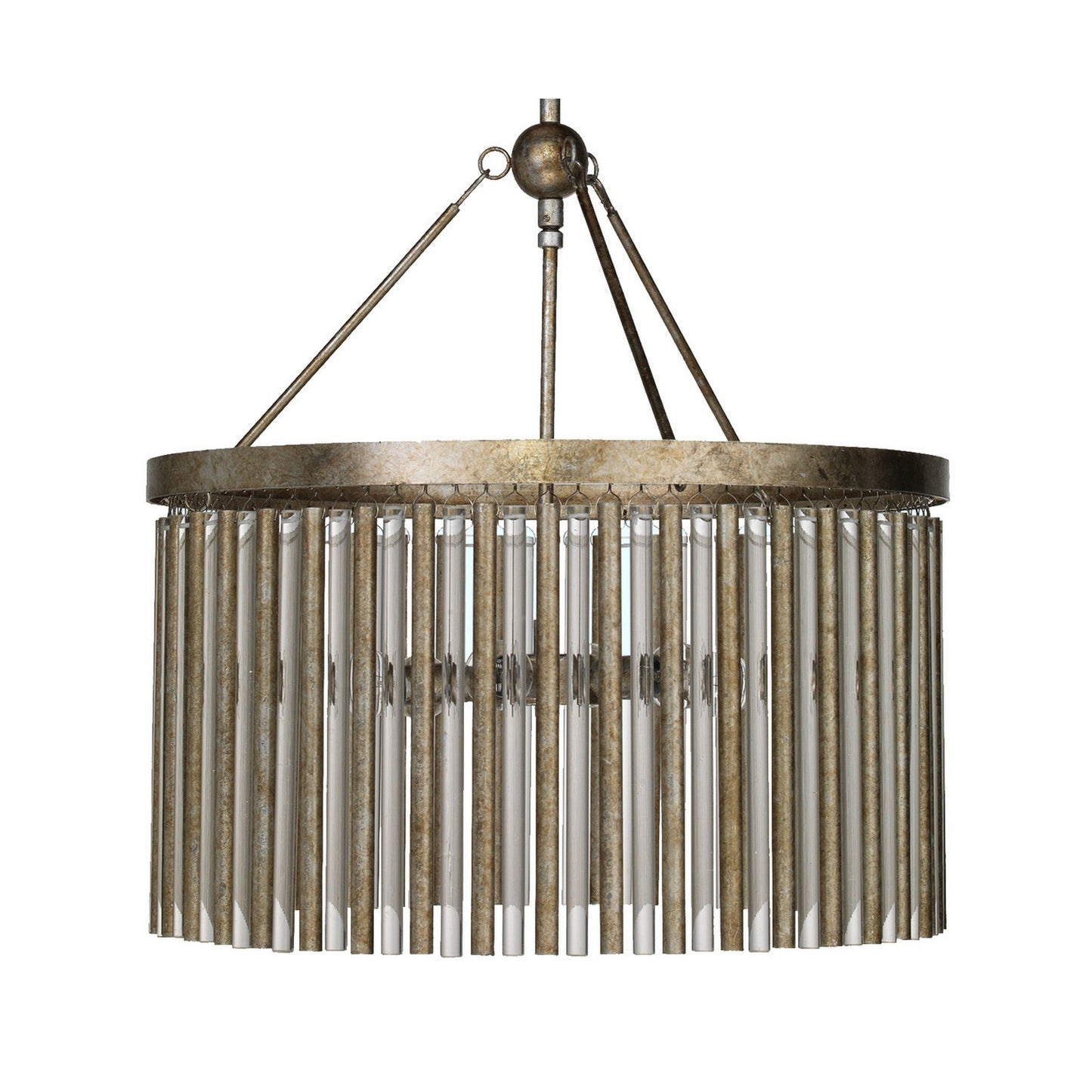 Jamie Young Andromeda 24" 6-Light Champagne Leaf Metal and Glass Tubes Chandelier